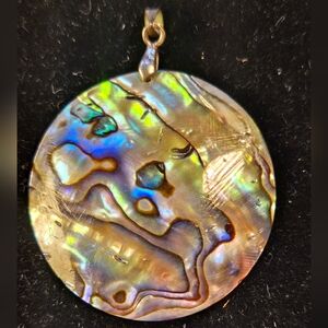 Iridescent Abalone Shell Round Pendant with Bail